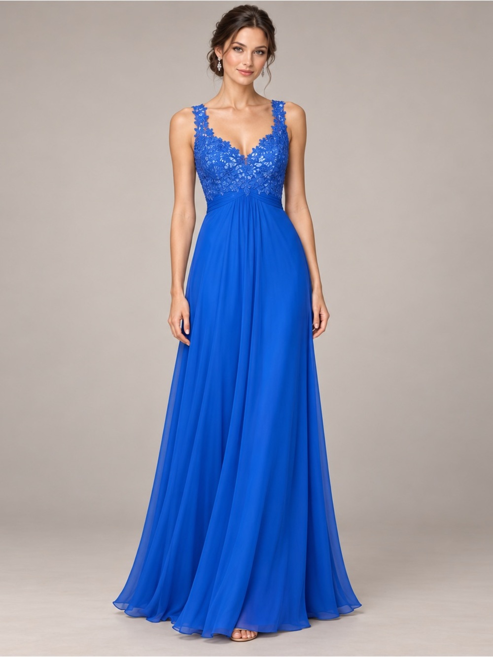 La Femme Royal Blue Lace Bodice Maxi Gown 6